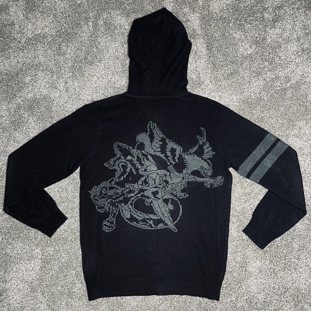 Ed Hardy Zip Up Knit Sweater Size Large Hoodie Black Eagle Snake Tiger Unisex